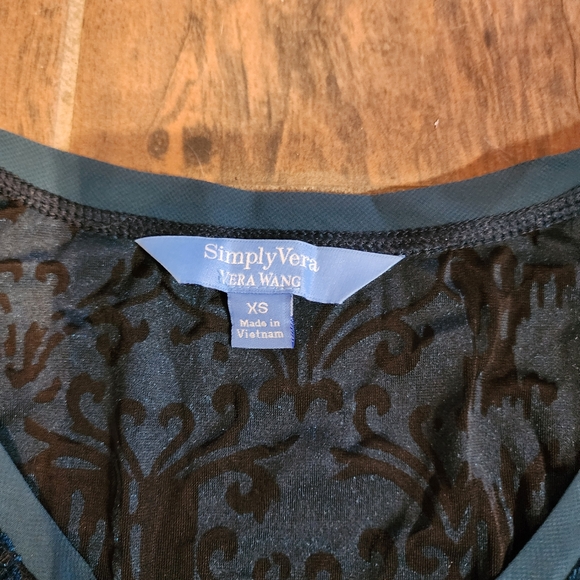 Simply Vera XS burnout semi sheer teal blue velvet long sleeve Top - Picture 9 of 12